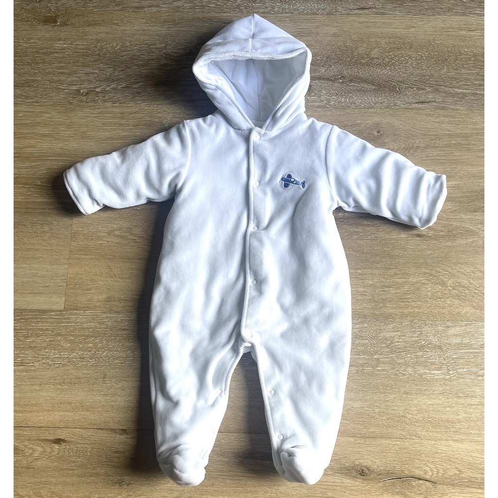 Kissy Kissy Air Adventures Velour Footed Bunting 3-6 Months Hooded‎ Lined